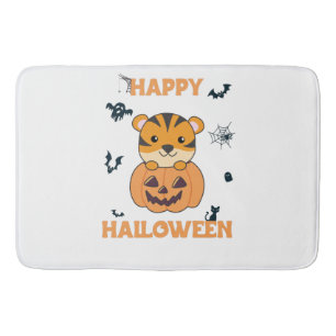 Tiger In Pumpkin Sweet Tiger Happy Halloween Bath Mat