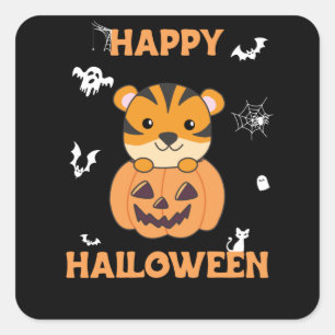 Tiger In Pumpkin Sweet Tiger Happy Halloween Square Sticker