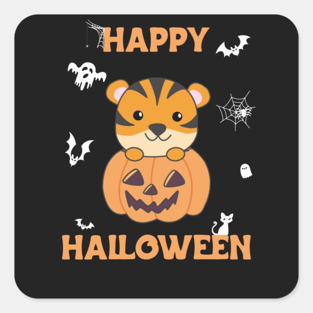 Tiger In Pumpkin Sweet Tiger Happy Halloween Square Sticker (Front)