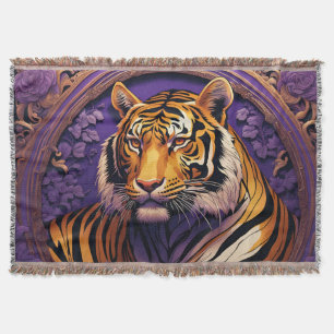 Tiger in purple throw blanket