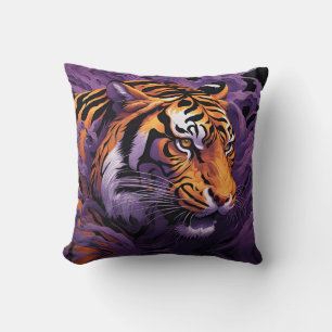 Tiger in purple throw pillow