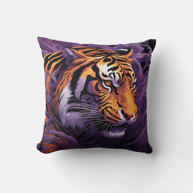 Tiger in purple throw pillow (Front)