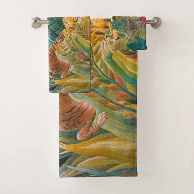 Tiger in Storm Tropical Forest Exotic Jungle Bath Towel Set (Insitu)