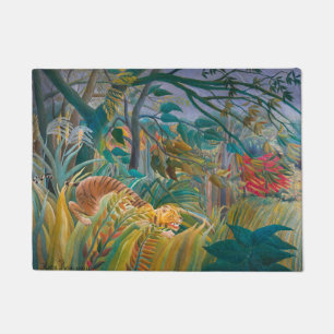 Tiger in Storm Tropical Forest Exotic Jungle Doormat