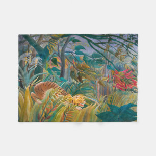 Tiger in Storm Tropical Forest Exotic Jungle Fleece Blanket