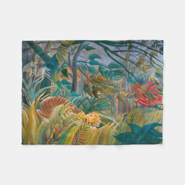 Tiger in Storm Tropical Forest Exotic Jungle Fleece Blanket (Front (Horizontal))