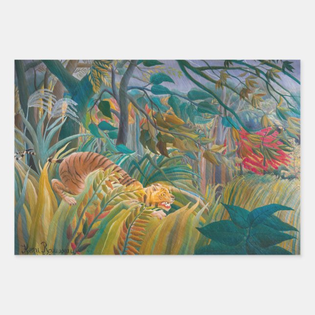 Tiger in Storm Tropical Forest Exotic Jungle Wrapping Paper Sheet (Front)