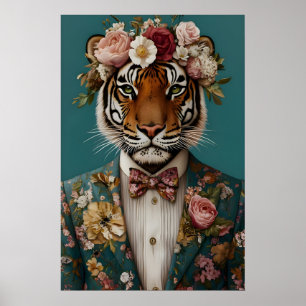 Tiger In Suit Poster, Tiger Portrait, Tiger Oil Poster