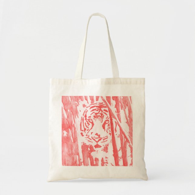 Tiger in the Bamboo Tote Bag -- Red (Front)