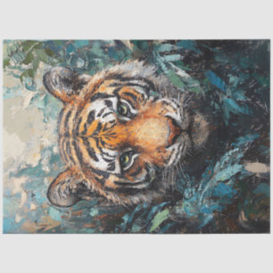 Tiger in the Jungle Portrait Painting Decoupage Tissue Paper