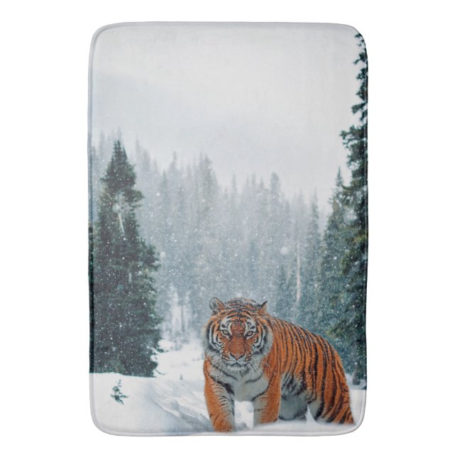 tiger in the snow bath mat (Front Vertical)