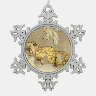 Tiger in the snow Fine Art Snowflake Pewter Christmas Ornament