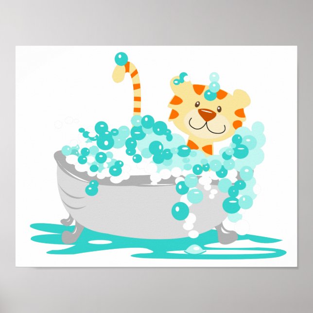 Tiger in Tub Jungle Bathroom Art Print (Front)