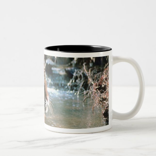 Tiger in water Two-Tone coffee mug (Right)