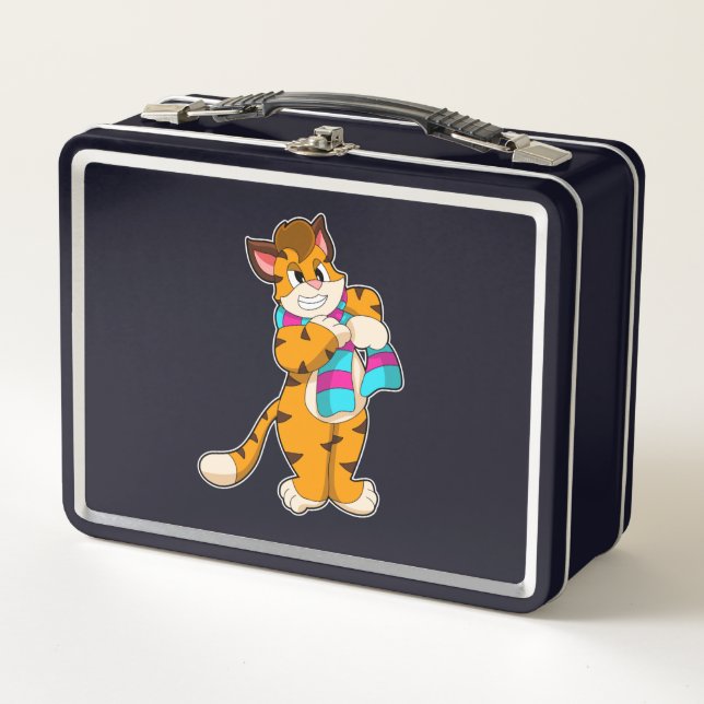 Tiger in Winter with Scarf Metal Lunch Box (Front)