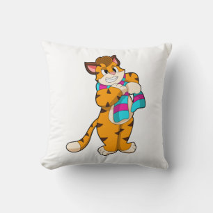 Tiger in Winter with Scarf Throw Pillow