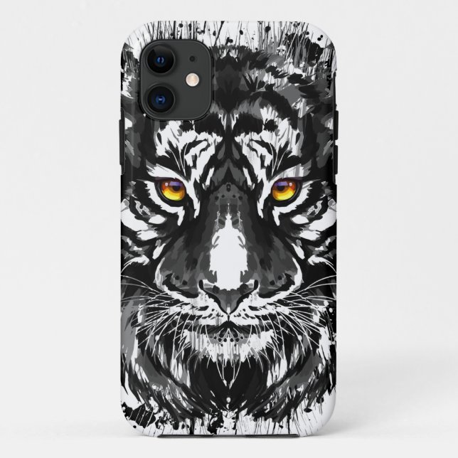 Tiger iPhone 11 Case | Black and White Tiger  (Back)