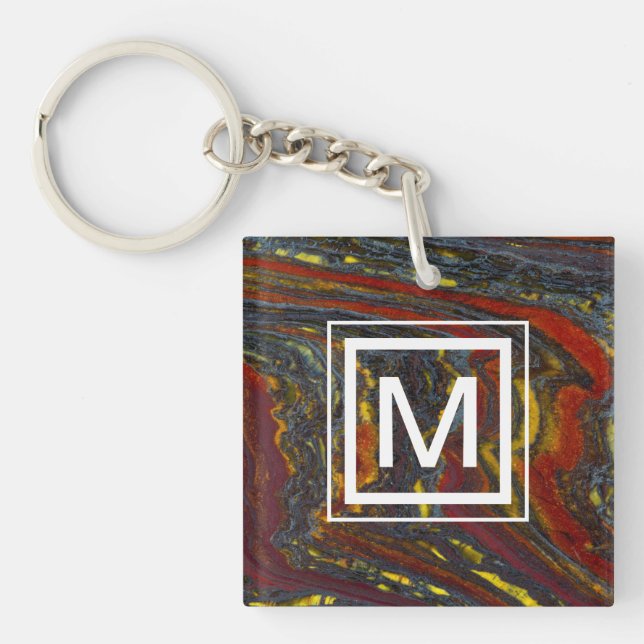 Tiger Iron In Red, Yellow, Blue Keychain (Front)