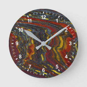Tiger Iron In Red, Yellow, Blue Round Clock