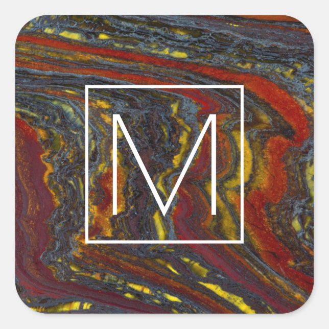 Tiger Iron In Red, Yellow, Blue Square Sticker (Front)