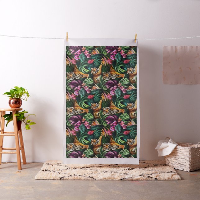 Tiger Jungle Dreams Seamless Surface Pattern Fabric (In Situ)