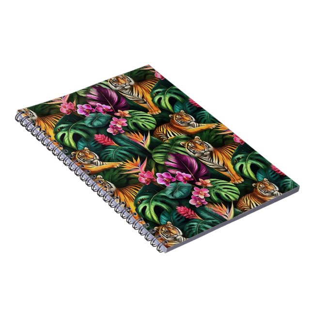 Tiger Jungle Dreams Seamless Surface Pattern Notebook (Right Side)