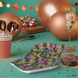 Tiger Jungle Dreams Seamless Surface Pattern Paper Plate