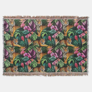 Tiger Jungle Dreams Seamless Surface Pattern Throw Blanket