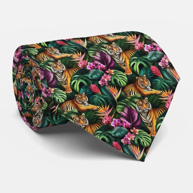 Tiger Jungle Dreams Seamless Surface Pattern Tie (Rolled)
