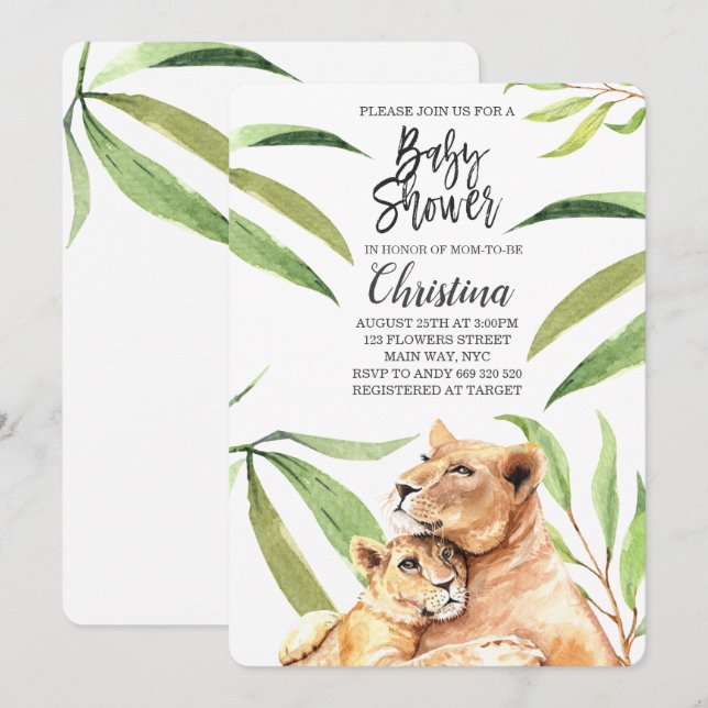 Tiger Jungle Mom & Baby Eucalyptus Baby Shower Invitation (Front/Back)