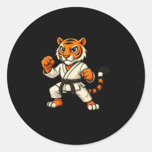 Tiger Karate Funny Black Belt Boys Girls Kids  Classic Round Sticker