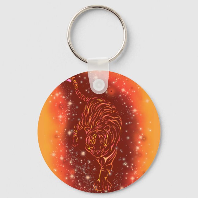 Tiger Keychain Running At Galaxy Starry Night  (Front)