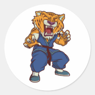 tiger kungfu illustration in hand drawn classic round sticker