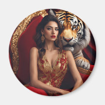 Tiger Lady on a circle magnet 