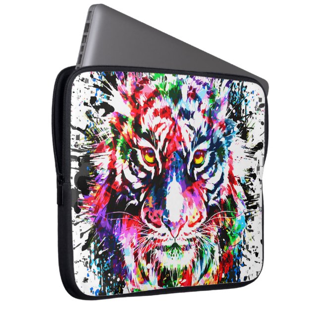 Tiger Laptop Case | Colourful Drawing Abstract Art (Front Right)