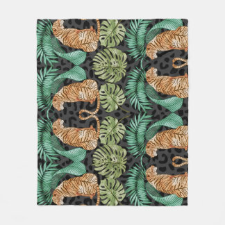 Tiger Leaves: Watercolor Jungle Seamless. Fleece Blanket