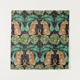 Tiger Leaves: Watercolor Jungle Seamless. Tapestry
