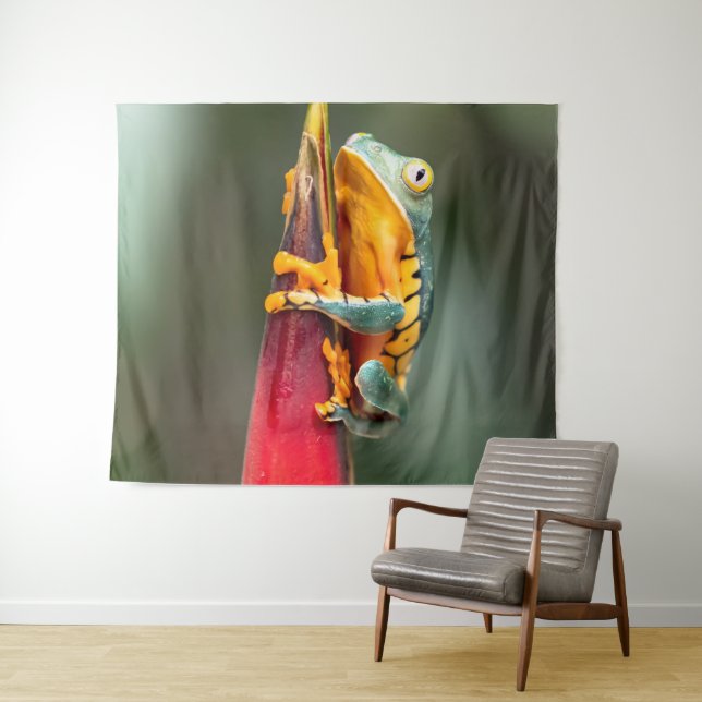 Tiger Legged Monkey Tree Frog Green Orange Tapestry (In Situ (Horizontal))