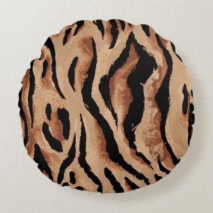 Tiger Leopard: Animal Skin Seamless Round Pillow