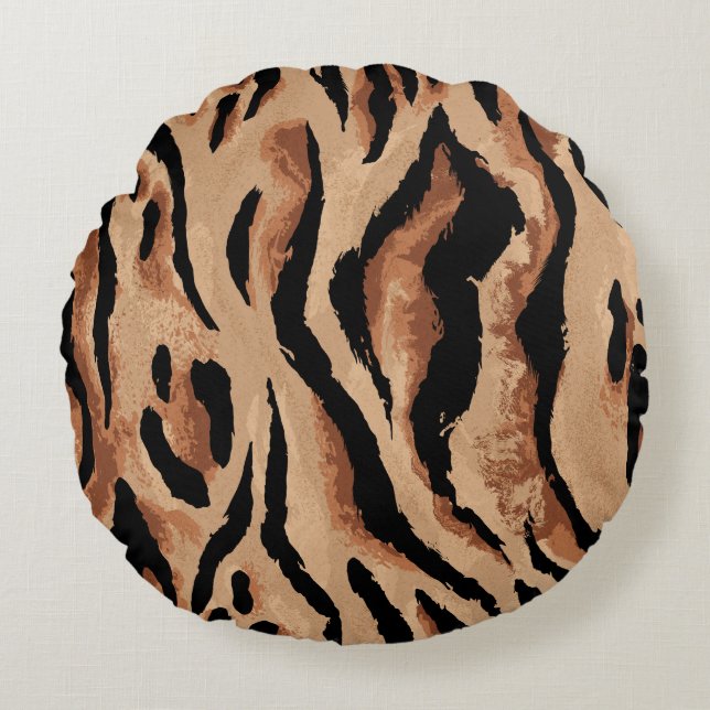 Tiger Leopard: Animal Skin Seamless Round Pillow (Front)