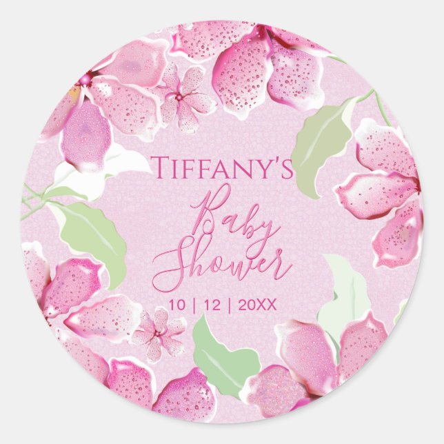 Tiger Lilies Clematis Pink | Baby Shower Classic Round Sticker (Front)