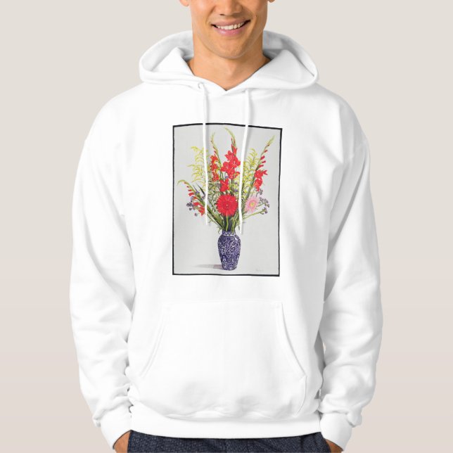 Tiger Lilies Gladioli and Scabious in a Blue Hoodie (Front)