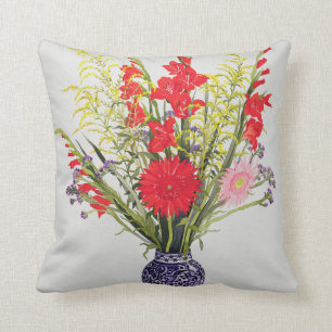 Tiger Lilies Gladioli and Scabious in a Blue Throw Pillow