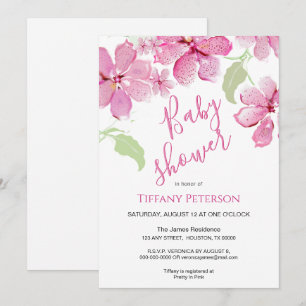Tiger Lilly Clematis Pink Floral Baby Shower Invitation