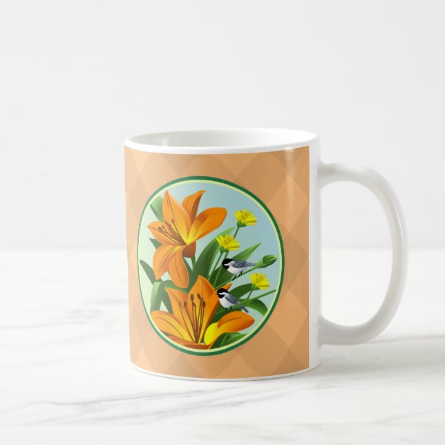 Tiger Lily Black Capped Chickadee Bird Mugs (Right)