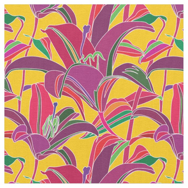 Tiger Lily Floral Pattern Fabric (Close Up)