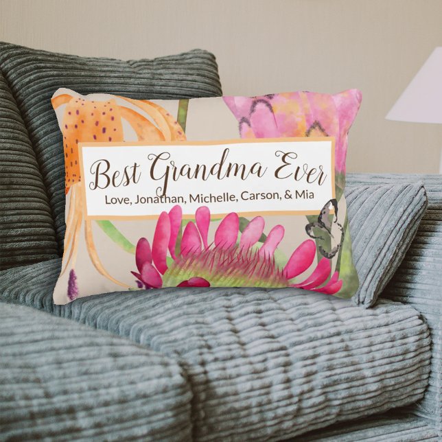 Tiger Lily & Protea Mother's Day Throw Pillow (best grandma ever throw pillow, protea flower tiger lily mothers day pillow)