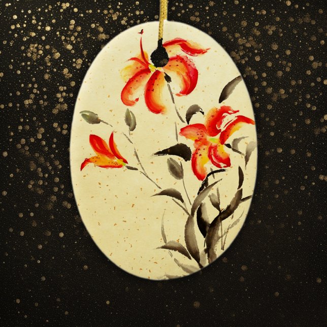 Tiger Lily - red Ceramic Ornament (Creator Uploaded)