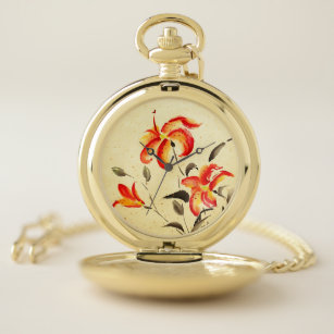 Tiger Lily - red Pocket Watch
