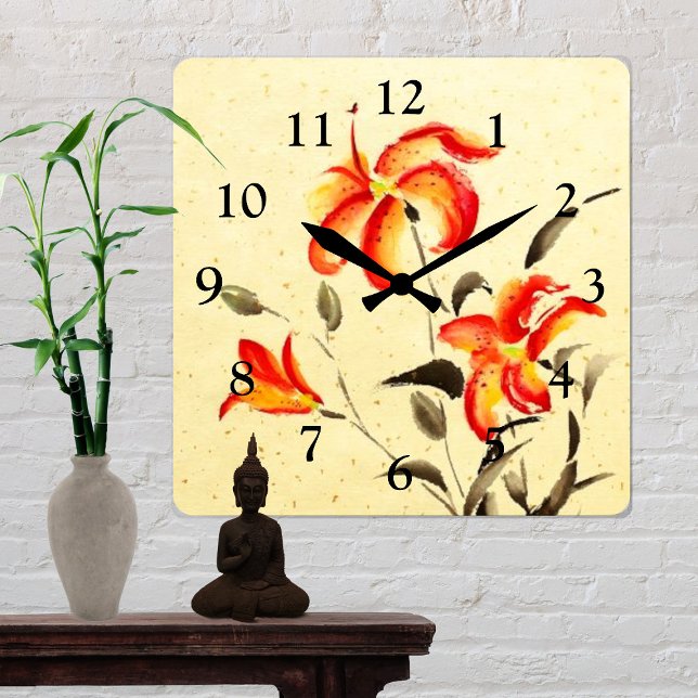 Tiger Lily - red Round Clock (Creator Uploaded)